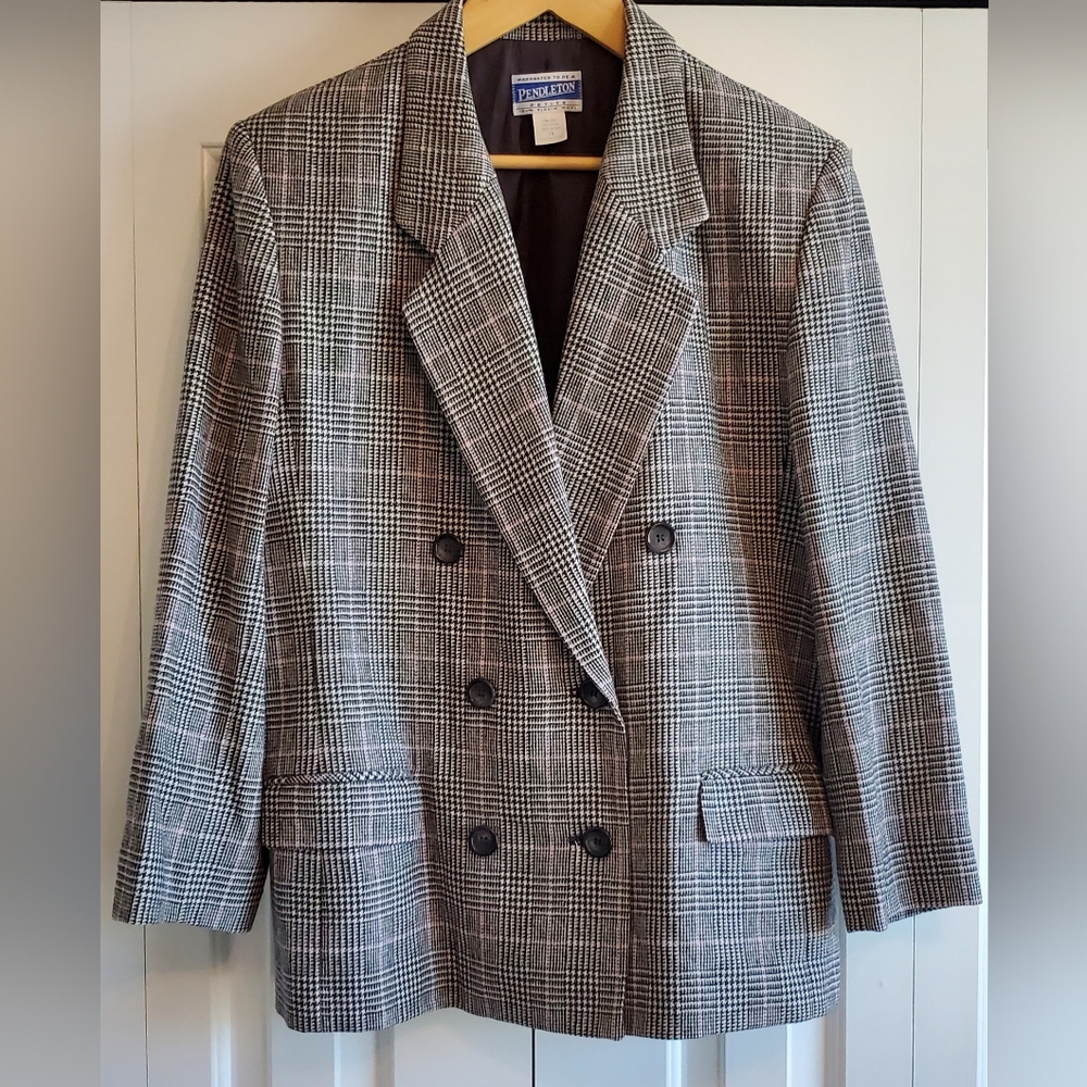 Vintage Pendleton Petite Houndstooth Double Breas… - image 1